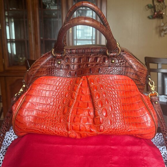 Brahmin Louise Orange & Brown Crocodile 75th Anniversary Special Excellent - Picture 1 of 12